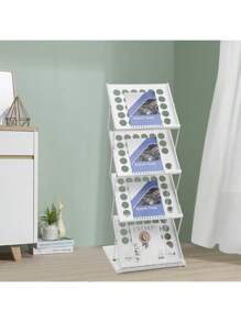 Revistero plegable de 4 niveles CNCEST, moderno revistero, estantería independiente, estanterías plegables para catálogos, para oficinas, ferias, bibliotecas, hasta 20 kg, 48 x 39 x 125 cm (cuadrícula/agujero, blanco/negro)