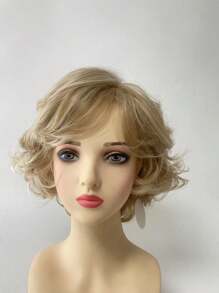 [Natural Charm] Elegancka 10-calowa blond krótka falowana peruka typu bob dla kobiet - obszerne syntetyczne włosy z grzywką, idealne do codziennego noszenia i na specjalne okazje, peruka z krótkich włosów