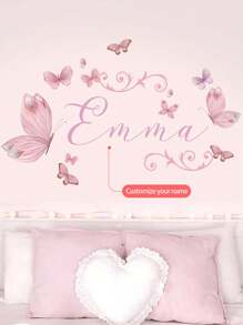 1PC 120x30CM / 47.2x11.8Inch Custom Butterfly Name Wall Sticker – Floral Design With Personalized Name – Kids Room Or Nursery Decor Back To School