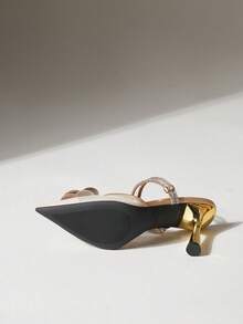 Zapatos de mujer de tacón alto con puntera puntiaguda, estilo de pierna larga con tacón de aguja y pedrería - Dorado - Ver 6