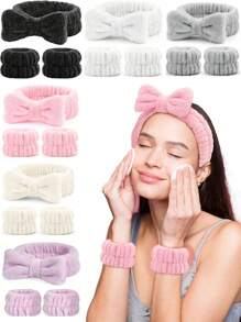 SHEIN X Milania 3Pcs/Set Spa Facial Headbands, 1pc Solid Color Bath Headband & 2pcs Bath Wrist Band, Creative Polyester Facial Makeup Headband & Wrist Wash Band Set For Bathroom