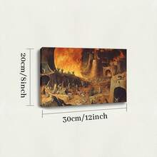1 Pc, A Medieval Painting Of The Fiery With Many Demons And Devil, Original, Canvas, Wall Art, Living Room Wall Decorations, Bedrooms, Bathrooms, Frame Poster Art Prints, Hanging Paintings, Home Decoration, Festivals. Home 1 - Multicolor - View 7