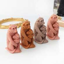 1pc DIY Tree Stump Mother Son Bear Candle Mold Handmade Sitting Animal Soap Resin Plaster Mold Mother Child Monkey Making Tool Desk Decor Gifts