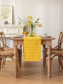 1 szt. Bohemian Yellow Rectangular Table Runner, Geometryczny wzór, Wiosna/Lato Dekoracyjny obrus na bufet, szafka na buty, Odporny na kurz i plamy, Nadaje się do domu, kuchni, jadalni, posiłków, pikników, grilli, kempingu, na zewnątrz, świąt, imprez, codziennego wystroju domu