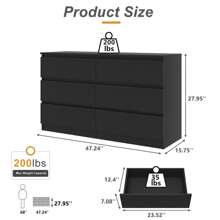 6 Drawer Dresser For Bedroom, Wide Storage Cabinet, Chest Of Drawers & Dresser, For Living Room, Bedroom, TV Room, Entryway Furniture - 黑色 - 查看 8