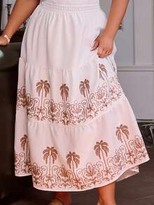Simplee Vestido largo casual con cuello en V y mangas cortas con estampado de palmeras para mujer talla grande, estilo vintage, primavera - Blanco - Ver 3
