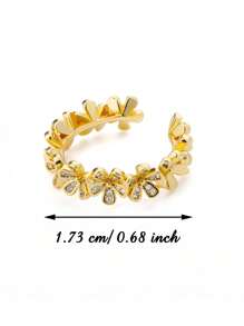 Anéis de aço inoxidável com flor minúscula, zircônia cúbica, banhados a ouro 18K, antidesbotamento, anel ajustável aberto para mulheres, joias douradas estéticas para casamento, acessórios para festa, férias, presentes para mãe/melhores amigas