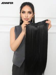 JENNIFER Extensiones de cabello sintético recto de 24 pulgadas de largo en color marrón y negro para mujeres, peluca sintética recta para uso diario y de fiesta - Negro natural - Ver 1