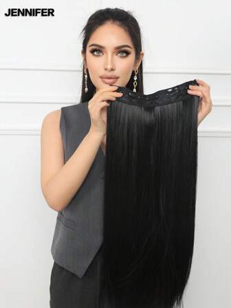 JENNIFER 24 英寸长合成假发直发棕色黑色女士长直发合成假发适合日常和派对使用