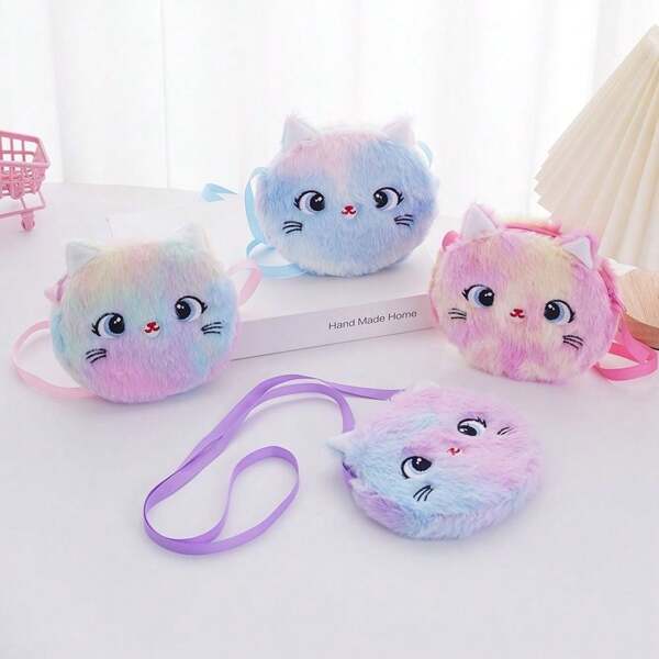 1 pezzo Borsa a tracolla/a spalla per gatti con fantasia arcobaleno, mini borsa carina con tasche, morbida e farcita, idea regalo
