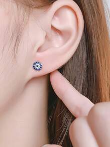 纯银可爱钻石满钻恶魔之眼耳环女款个性创意微镶锆石小耳骨钉