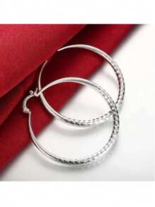 1 Pair Silver Hoop Earrings, Jewelry Gift For Women, Suitable For Wedding, Party - Silver - View 3