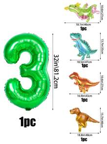 5 Stück Tropischer Dschungel Party Dekorationsset, inklusive 32 Zoll Zahlenballon (0-9), cartoon Dinosaurier geformter PE Dekorationsballon, geeignet für Geburtstags-, Einschulungs- und Valentinstags-Partys