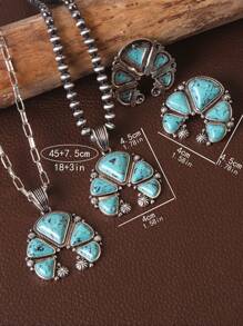 1 set de collar con colgante y aretes de estilo retro y país del oeste antiguo con diseño exagerado de color turquesa al estilo del Día de San Valentín para mujeres