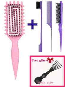 全新卷发造型梳套装，1 件用于定义和塑造卷发 - 适合女性卷发的造型梳，1 件用于梳理发际线的发刷，1 件用于保持发际线光滑的边缘刷，1 件用于造型的尾梳，1 件多功能梳子清洁梳脱毛器（刷子清洁爪作为礼物送给您），由 Candybrush 设计 - 彩色 - 查看 21