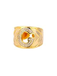 1pc Luxury Zirconia Initial Letter Rings For Women Stainless Steel Chunky Wide Open Finger Ring Hip Hop Fashion Jewelry Gifts