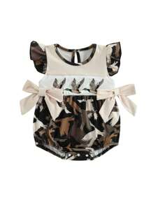 Charming Baby Girls' Rompers Wild Goose Or Duck Embroidery Double Bowknot Infant Bodysuits Jumpsuits - Apricot - View 2