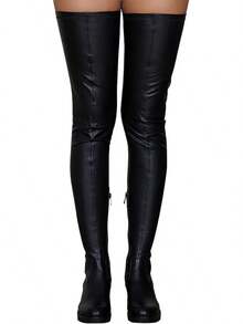 Knee High Boots Women Thigh High Over Knee Stretch Fashion Low Chunky Heel Round Toe Zipper Winter Boots Black Red US4.5-14halloween - màu đen - Xem 6