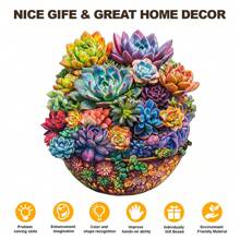 盆栽多肉植物/曼陀罗之梦木制拼图，精美纸板盒，不对称形状木制拼图玩具，独特的儿童益智玩具，装饰艺术，节日礼物，情人节，新年礼物 - 彩色 - 查看 8