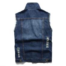 Men's Denim Vest Sleeveless Jacket Slim Fit Vintage Casual Ripped Summer Jean Vest For Men - 藍色 - 查看 2