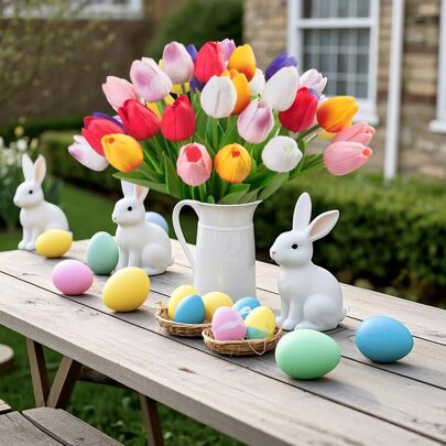 15 piezas de tulipanes artificiales mixtos, color rosa pálido y blanco, adecuados para la decoración del jardín al aire libre, decoración interior y exterior, decoración de jarrones, plantas falsas, decoración de todas las estaciones, decoración de habitaciones, decoración floral del hogar, plantas de interior y exterior para alféizar de ventana, porche y macetas, decoración para bodas, fiestas, regalos para el Día de la Madre, el Día del Padre, estilo bohemio, accesorios para arreglos florales caseros