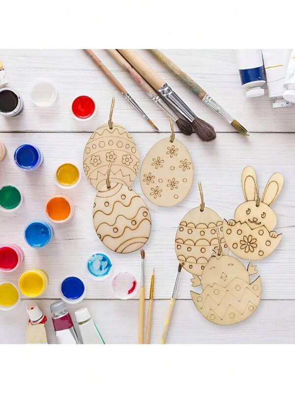 Easter Decorations, Rabbits, Chicks, Eggs He Has Risen, Wooden Easter Eggs Painting For Wedding Birthday Party, Easter Wooden Cutout Hanger Eggs Crafts DIY Painting Wooden Slices Easter Crafts Party Supplies