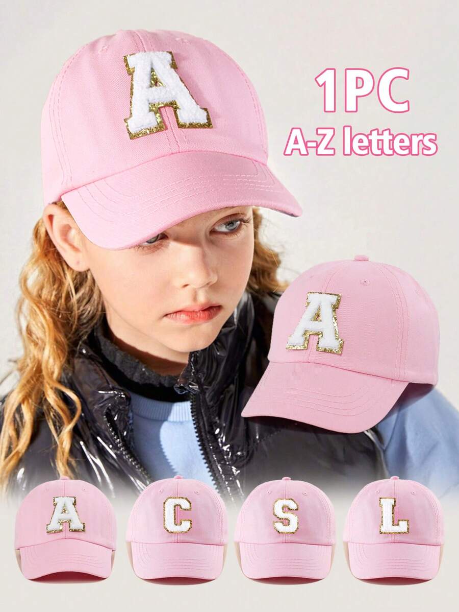1pc Pink Letter Patch Baseball Cap, 8-16 Years Old Girls Snapback Hat, Suitable For Spring, Summer, Autumn, Winter, Party Decoration Headwear - Pink - View 1