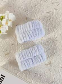 1 pièce Bandeau de bain couleur unie et 2 pièces Bracelet de bain, ensemble créatif de bandeau de maquillage facial et de bracelet de lavage en polyester pour la salle de bain à la maison, décoration de salle de bain estivale