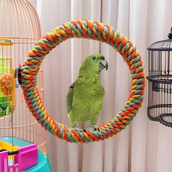 DIY Bird Stand Hanging Bird Ring Stand Colorful Polyester Ring Bird Toy Parrot Bird Perch Grinding Beak Station Pole Accessories Bird Cage Decorations Spring Bird Perch Attraction Stand