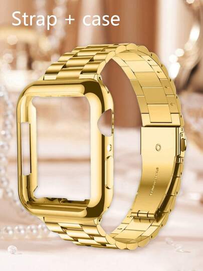 2 piezas Correa de reloj de Apple de acero inoxidable con acabado metálico, fácil de desarmar y ajustar, compatible con Apple Watch Series 10 9 8 7 6 5 4 3 2 1, de 38mm 40mm 41mm 42mm 44mm 45mm 46mm 49mm, con funda protectora de TPU y protector de pantalla, para hombres y mujeres