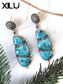 1 set de collar con colgante y aretes de estilo retro y país del oeste antiguo con diseño exagerado de color turquesa al estilo del Día de San Valentín para mujeres