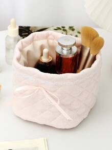 1个可爱粉蓝立体蝴蝶结蕾丝收纳篮，桌面杂物收纳篮，防水化妆品收纳篮，适合返校使用 - 彩色 - 查看 12