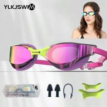 YLKJSWIM 1pc Coated Swim Goggles For Men & Women, UV Protection Anti-Fog Large Field Of Vision Competition Level Swimming Goggles, Outdoor Swimming Gear, Colorful Lens, 3-Stage Adjustable Nose Bridge, Includes Carrying Case, Nose Clip & Ear Plugs, New Summer Product, Beach Essentials, Beach Accessories, Pool Float