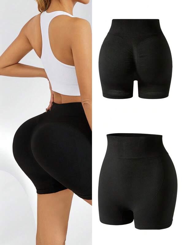 Damen Yoga Figurformende Leggings, Po anhebende enge Shorts, schwarze 3/4 Länge anliegende Sporthosen, feuchtigkeitsableitend