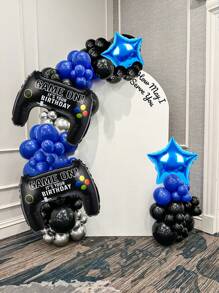 Juego de 74 piezas / 2 piezas de decoración de arco de juego en azul y negro, incluye control de juego, globo de papel de aluminio, globo de estrella azul, adecuado para cumpleaños de juegos, fiesta con tema de juegos, accesorios para fotos, decoraciones para fiestas en el hogar