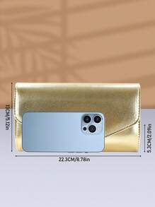 1pc Solid Color PU Magnetic Clasp Chain Clutch Bag, Suitable For Daily Use, Dates And Parties - Gold - View 5