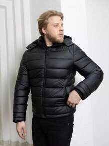 Jaqueta Puffer Casaco Masculino Couro PU Gominho Inverno - Preto - Visão 3