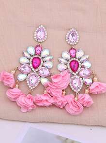 sehuoran 大号水钻花朵流苏耳坠耳环，波西米亚风格锌合金女士首饰 - 黃色 - 查看 7