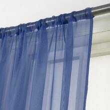 Set Of Two (2) Sheer Window Curtains Panels With Rod Pocket Drape Set Multiple Lengths (63", 84", 95", 108", 120" L) Solid Colors - Navy Blue - View 2