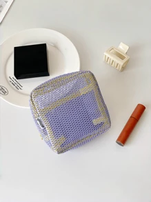 1pc Spring New 3 Colors Mesh Small Square Makeup Bag Travel Mini Solid Color Cosmetic Storeage Pouch - Multicolor - View 8