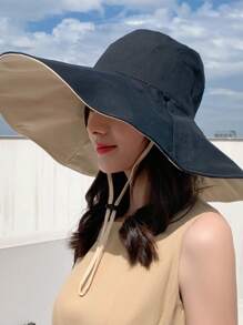 1pc Women's Large Brim Sun Hat, Reversible Bucket Hat, UV Protection, Wide Brim Foldable, Suitable For Beach, Fishing And Outdoor Activities - Multicolor - View 6