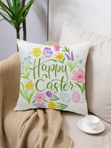 1pc/4pcs Spring Easter Rabbit Flower Egg Letter Polyester Printed Pillow Cover, 45x45cm, Room Decor, Bedroom Decor, Sofa Decor (Without Pillow Insert) - Multicolor - View 7