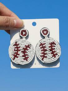 一对运动休闲风手工编织米珠串珠棒球垒球元素耳环嘻哈朋克复古时尚通勤球耳环适合女性日常节日度假聚会佩戴