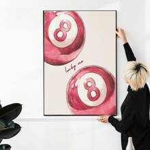 1 Pieza de impresión en lienzo de arte decorativo contemporáneo, póster moderno y simple de la bola de billar rosa de la suerte, arte de pared de chica linda y elegante, pieza de decoración de interiores para dormitorio, sala de estar, oficina en casa, comedor, dormitorio, apartamento, decoración minimalista de habitación