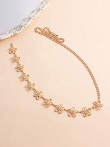 1pc Women's Vintage Metal Hollow Flower Body Chain, Fashion Casual Decor Waist Chain