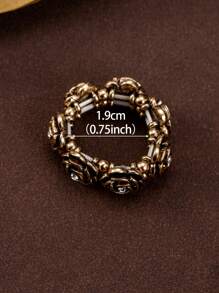 1pc Vintage Elegant Multi-Flower Shape Beaded Stretch Luxurious Cocktail Ring - Bronze - View 4