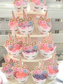 10 件蕾丝独角兽纸杯蛋糕顶部装饰，带独角兽装饰的彩虹纸杯蛋糕底材，纸杯蛋糕装饰，蛋糕装饰插件，生日派对活动装饰用品 - 彩色 - 查看 7