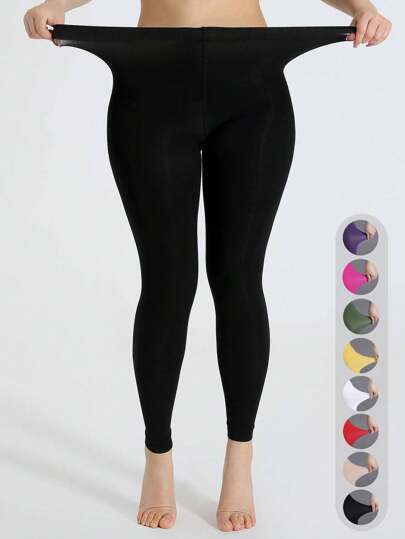 1件装女士加大码时尚透视高弹力七分裤，舒适