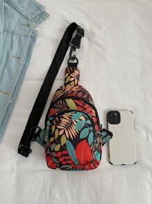热带树叶图案尼龙迷你运动胸包、手机袋、礼品袋