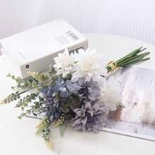 1pc Artificial Flower Bouquet, Floral Design Decor, Artificial Flowers, Wedding Bride Bouquet, Table Center Piece, Suitable For Rustic Home Decor, Indoor Vase Flowers Desktop Decorations (Blue & White) Gifts Birthday Graduation